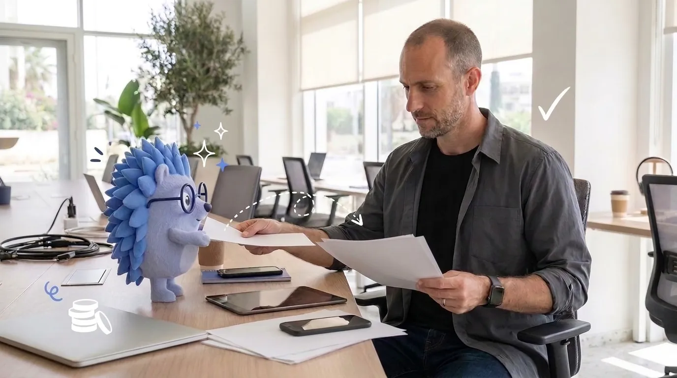 יואב, יועץ טכנולוגי, פותח את העסק החדש שלו מחלל העבודה המשותף. קיפי, המסקוט של Keep, מגיש לו את מסמכי הרישום לפי הסדר.